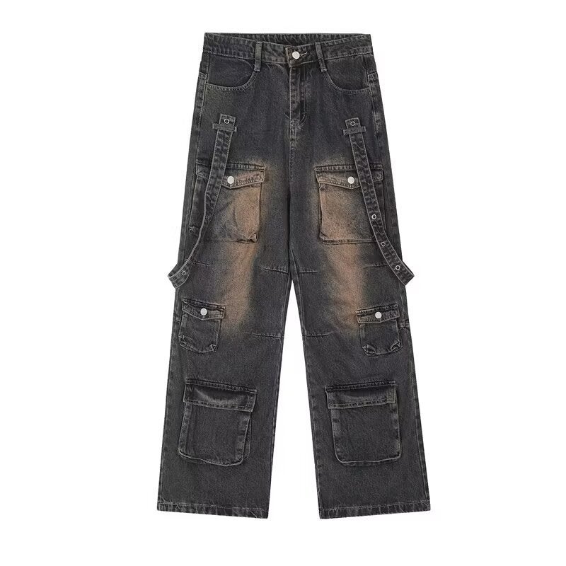 American Style High Street Functional Design Jeans Men'S Niche Lazy Pants Couple'S Trendy Retro Straight Pants - Image 4